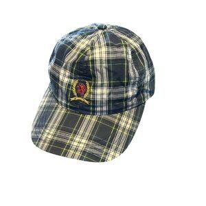 Vintage Tommy Hilfiger Hat Green Plaid Leather Strap Back Y2K 90’s